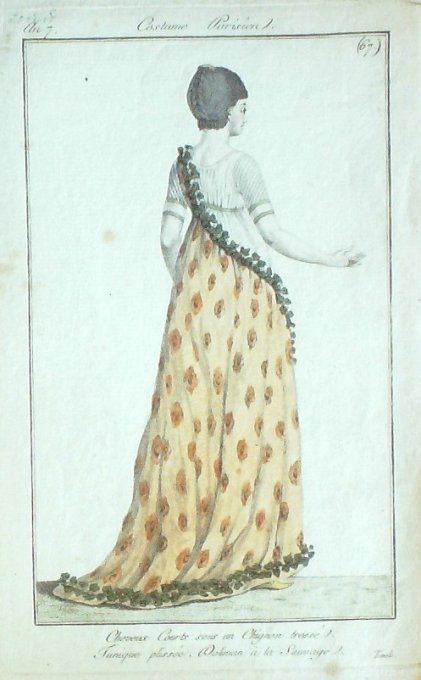 Gravure Mode Costume Parisien 1798 an  7 #  67 (eau forte old Fashion plate