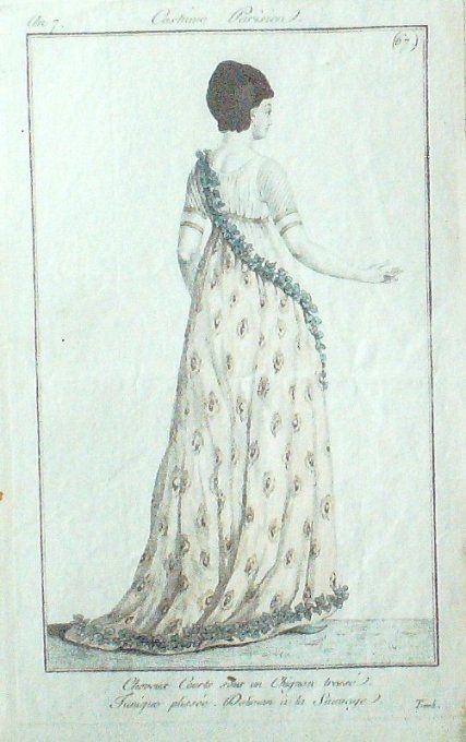 Gravure Mode Costume Parisien 1798 an  7 #  67b (eau forte old Fashion plat