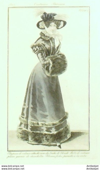 Costume Parisien 1825 # 2291 Robe velours & chinchilla