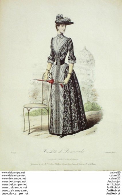 Gravure Mode Le Coquet 1889 # 21 (Old Fashion plate)