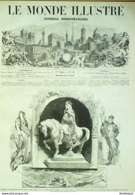 Le Monde illustré 1858 n° 81 Quimper (29) Lisbonne Toulon (83) Laverne Saint-Hélène