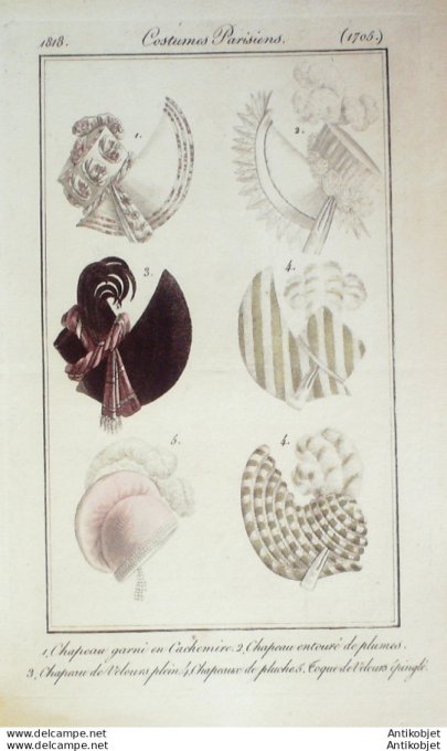 Costume Parisien 1818 # 1705 Chapeaux toques en pluche