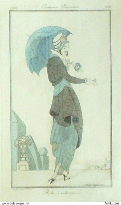 Gravure Costume Parisien 1914 #158 Wegener Gerda-(eau forte) Robe à retroussis