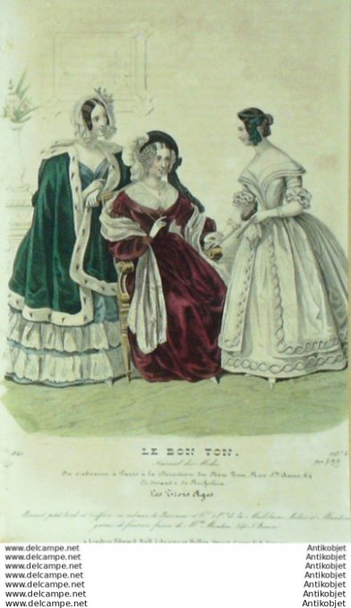 Gravure Mode Le Bon Ton 1839 # 399 (aquarelle old fashion plate)