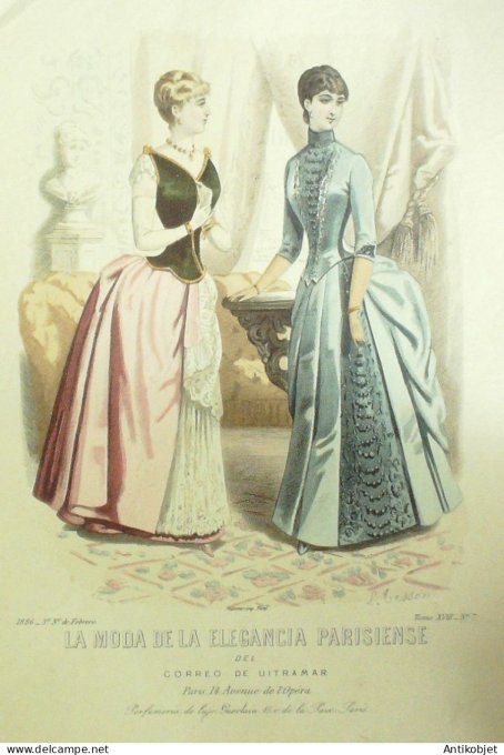 Gravure Mode Elegance Parisienne 1886 # 07 (Old Fashion plate)