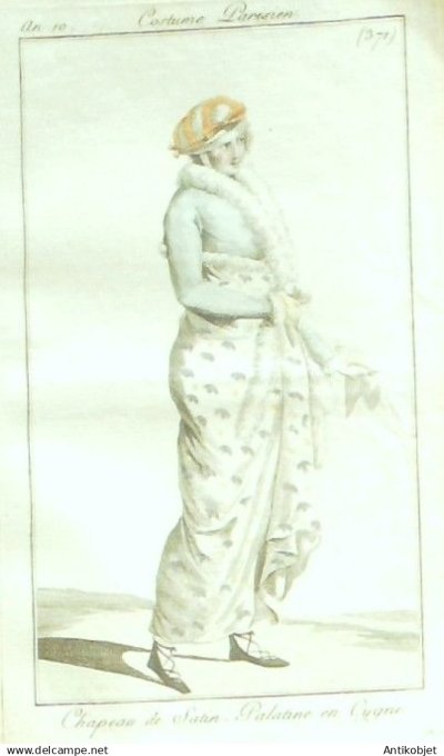 Costume Parisien 1802 an 10 # 371 (eau forte) Palatine en cygne