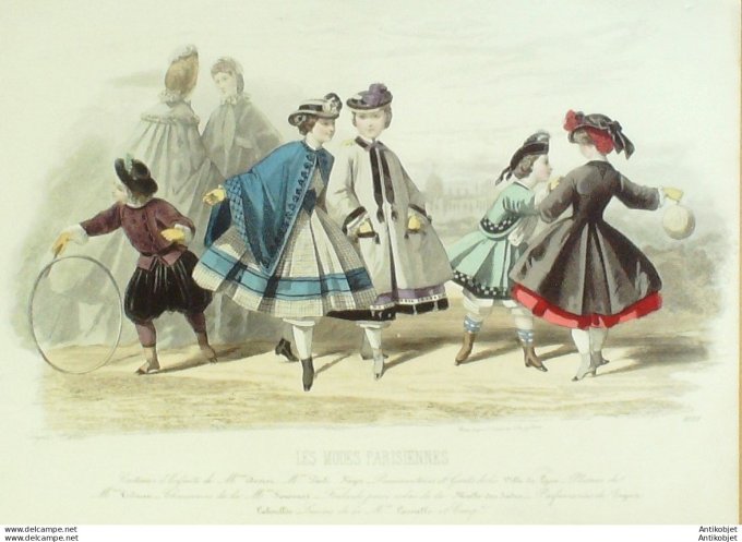 Gravure Les Modes Parisiennes 1862 #1033 Costumes enfants Maison Dessort