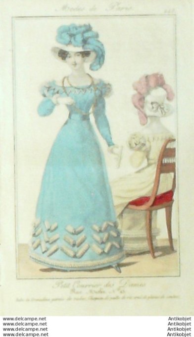 Gravure Mode Courrier des Dames 1824 #  245 (eau forte old Fashion plate)