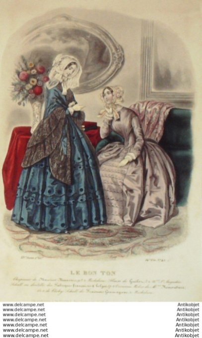 Gravure Mode Le Bon Ton 1847 14 # 41 (aquarelle old fashion plate)
