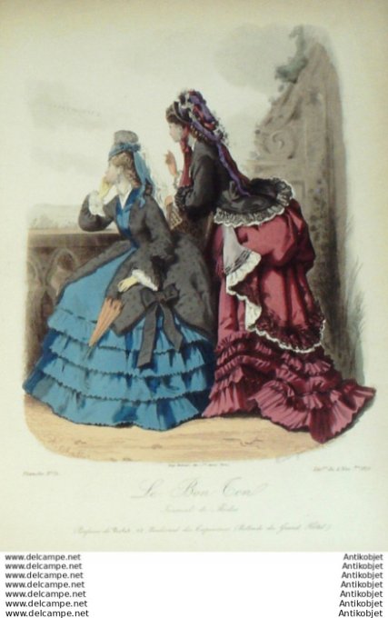 Gravure Mode Le Bon Ton 1872 # 31 (aquarelle old fashion plate)