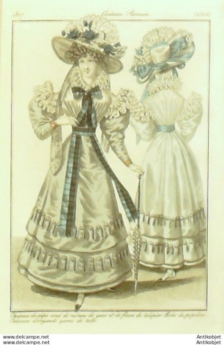 Costume Parisien 1827 # 2506 Robe de popeline canezou d'organdi
