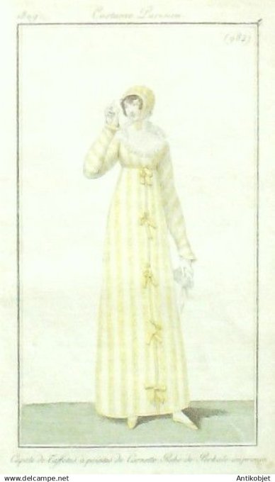 Costume Parisien 1809 # 984 (eau forte) Robe Perkale imprimée
