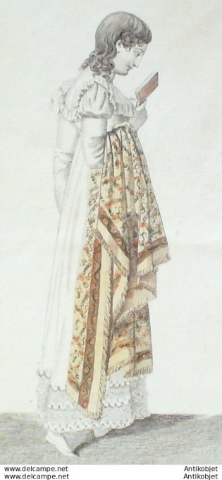 Gravure de mode Costume Parisien 1810 n°1081 Schall de Vienne