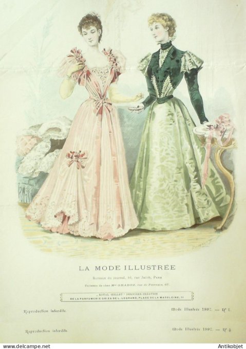 Gravure Mode illustree 1897 # 01 (Old Fashion plate) RARE