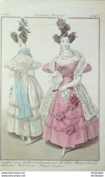 Gravure Mode Costume Parisien 1830 # 2848 (eau forte old Fashion plate