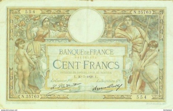 Billet Banque de France 100 francs Luc Olivier Merson Grands Cartouches L.20.7=1929 SUP