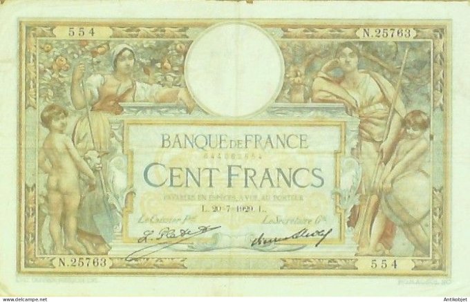 Billet Banque de France 100 francs Luc Olivier Merson Grands Cartouches L207=1929 SUP