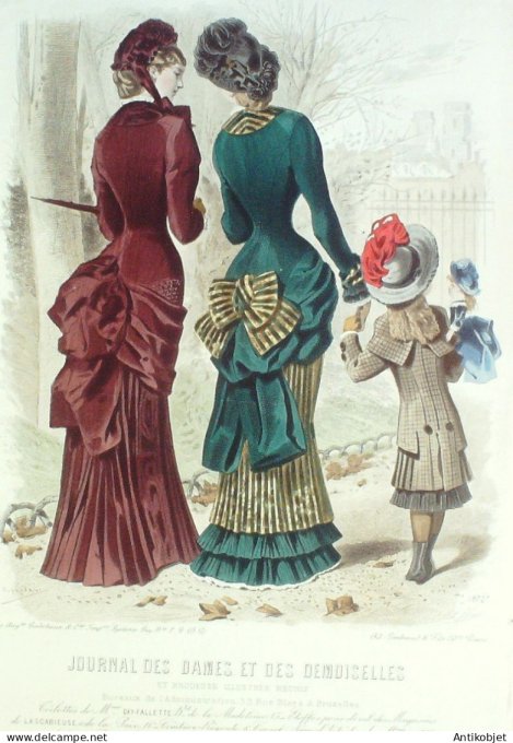 Gravure Mode J.Dames & Demoiselles 1876 # 1872 (Old Fashion plate)