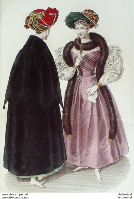 Gravure de mode Costume Parisien 1831 n°2943 Robe à plis arrêtés manteau