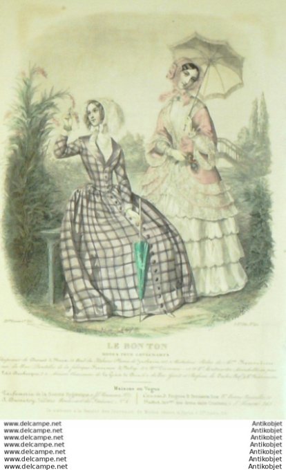 Gravure Mode Le Bon Ton 1847 14 # 40 (aquarelle old fashion plate)