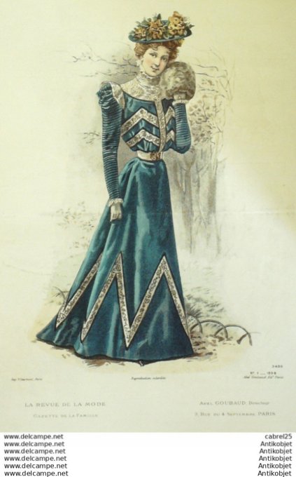 Gravure de mode La Gazette 1898 # 01 Maison Abel Goubaud