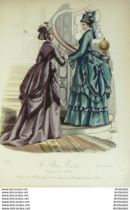Gravure Mode Le Bon Ton 1872 # 16b (aquarelle old fashion plate)