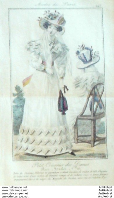 Gravure Mode Courrier des Dames 1824 #  243 (eau forte old Fashion plate)