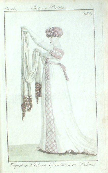 Gravure Mode Costume Parisien 1806 #   685 (eau forte old Fashion plate