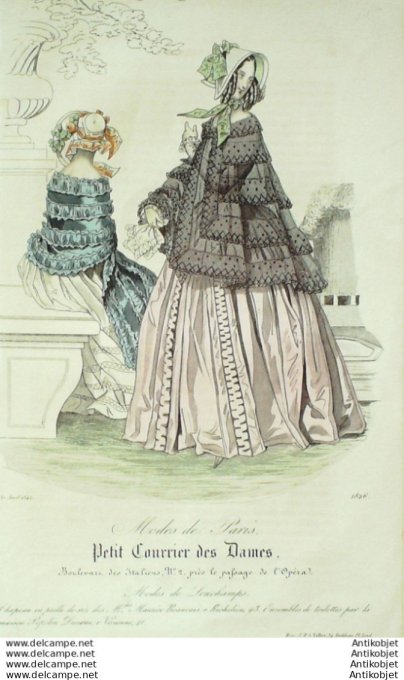 Gravure Mode Courrier des Dames 1842 # 1826 (eau forte old Fashion plate)