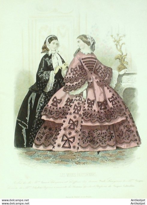 Gravure Les Modes Parisiennes 1858 # 773 Robes d'intérieur Maison Fauvet