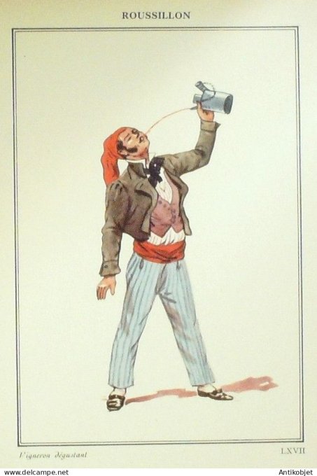 Occitanie Roussillon (66) Vigneron signé  par P.A Leroux XXème