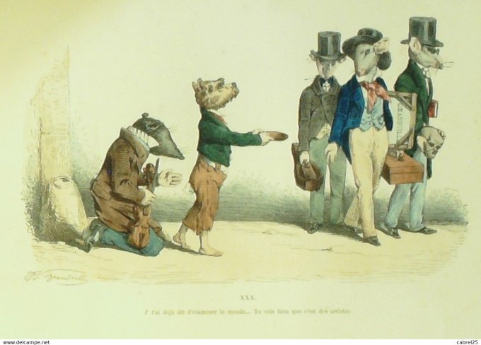 Grandville "Les Métamorphoses du jour" XXX Rat Chien Agneau Sanglier 1847