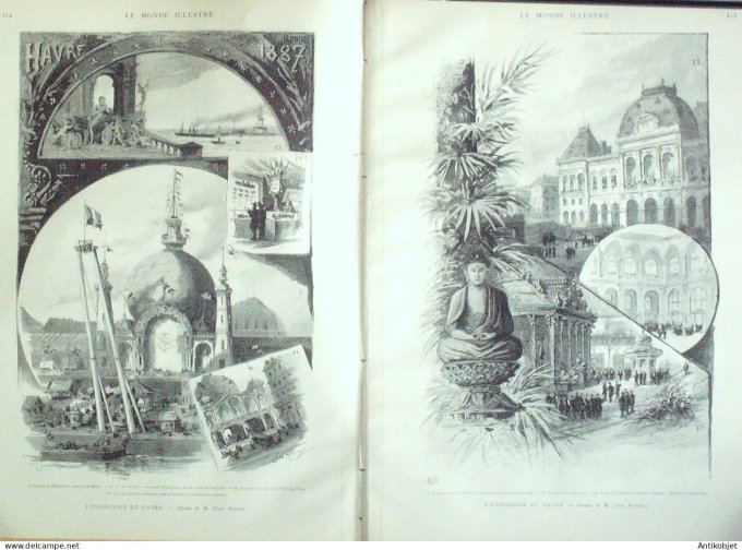 Le Monde illustré 1887 n°1572 Havre (76) Venise Victor-Emmanuel Arles (30) Arromanches (14)