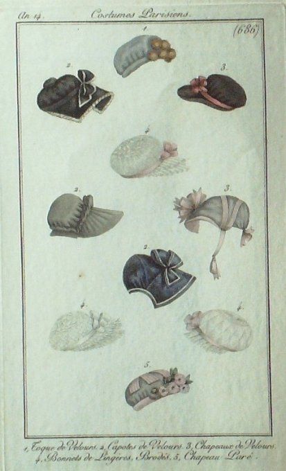 Gravure Mode Costume Parisien 1806 # 686 (eau forte old Fashion plate