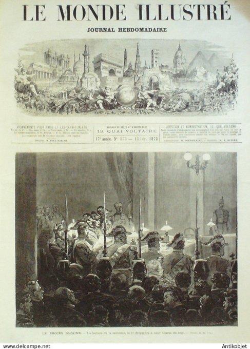 Le Monde illustré 1873 n°870 Paquebot La-Ville-du-Havre naufrage Espagne Alicante Yota Metz Gravelot