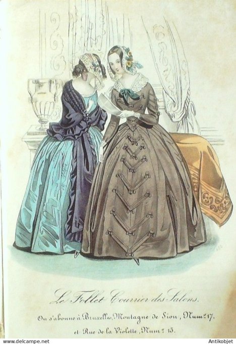 Gravure Mode Le Follet 1840 # 480 (aquarelle Old Fashion plate)