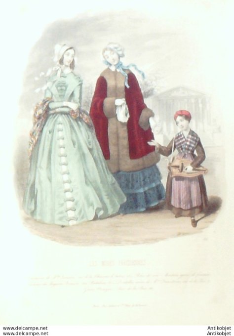 Gravure Les Modes Parisiennes 1846 # 151 Robes de soie Maison Bousse
