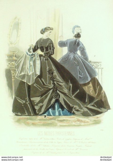 Gravure Les Modes Parisiennes 1865 #1184 Robes tissu Maison Leclère-Collot