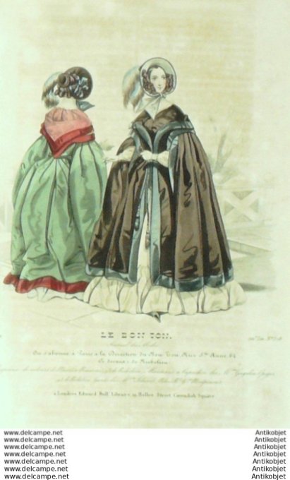 Gravure Mode Le Bon Ton 1839 # 378 (aquarelle old fashion plate)