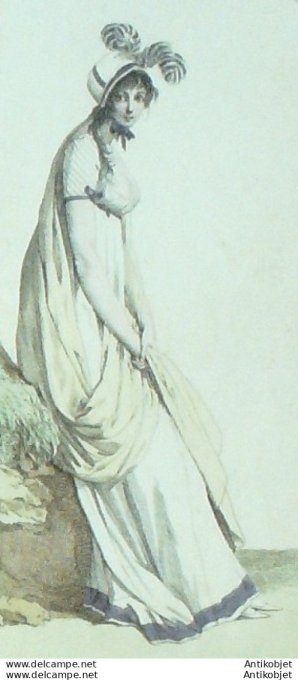 Gravure de mode Costume Parisien 1799 n° 126 (An 7) Chapeau sans bord