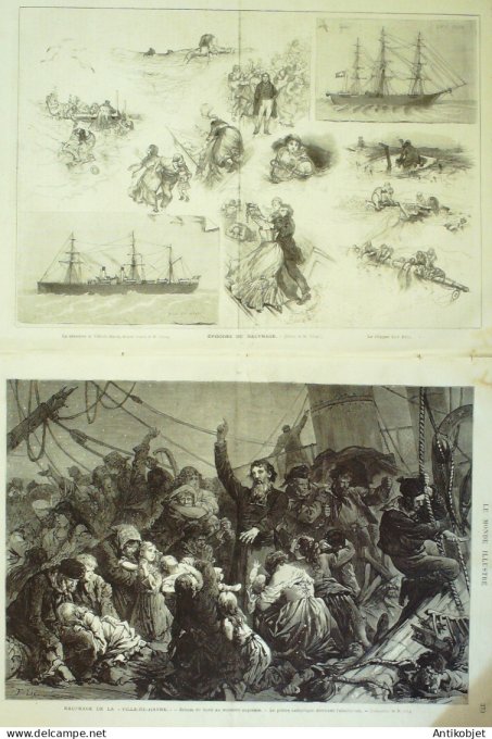 Le Monde illustré 1873 n°870 Paquebot La-Ville-du-Havre naufrage Espagne Alicante Yota Metz Gravelot