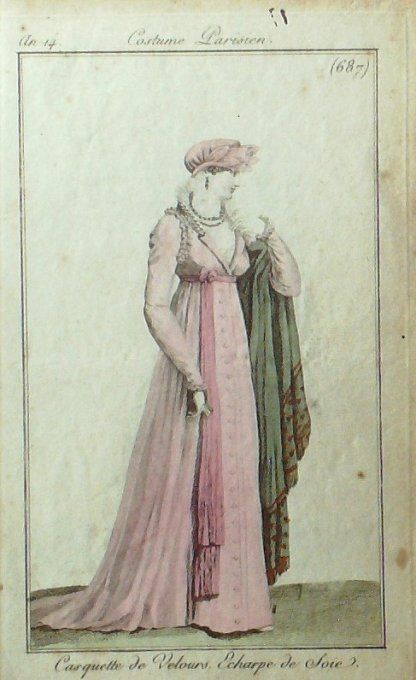 Gravure Mode Costume Parisien 1806 # 687 (eau forte old Fashion plate