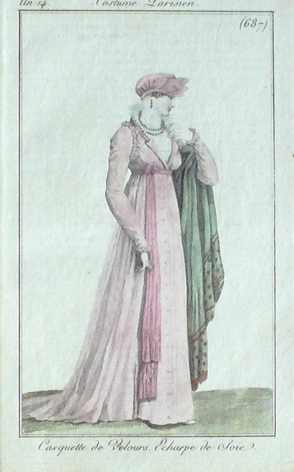 Gravure Mode Costume Parisien 1806 #   687 (eau forte old Fashion plate
