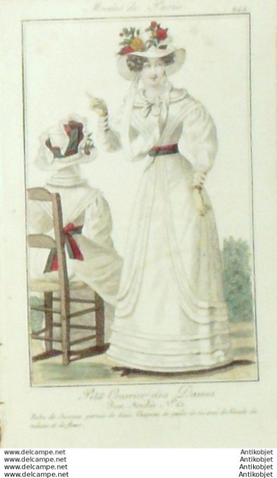 Gravure Mode Courrier des Dames 1824 #  244 (eau forte old Fashion plate)