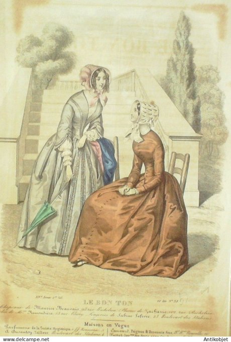 Gravure Mode Le Bon Ton 1847 14 # 38 (aquarelle old fashion plate)