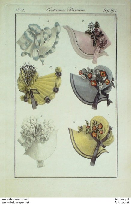 Costume Parisien 1821 # 1989 Toques cornettes chaoeaux bonnets