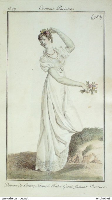 Costume Parisien 1809 # 988 (eau forte) Fichu garni faisant ceinture