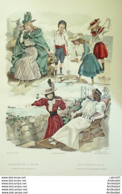 Gravure de mode La Gazette 1897 # 26 Costumes d'enfants Maritime