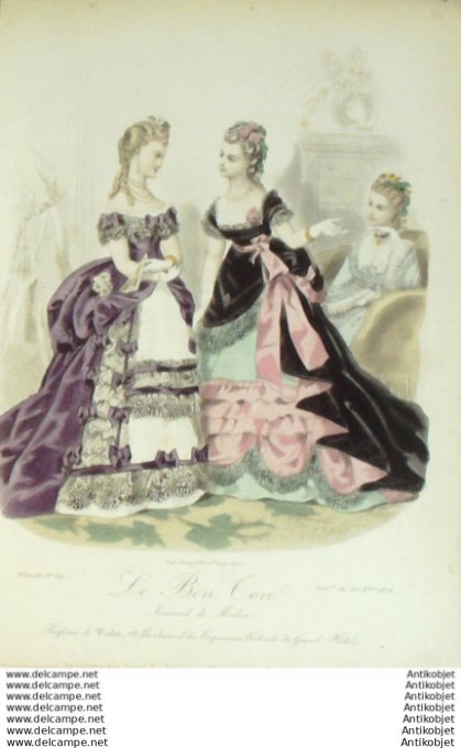 Gravure Mode Le Bon Ton 1872 # 29 (aquarelle old fashion plate)