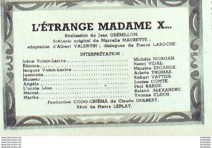 Mon Film 272 51-11 2  L'etrange Madame X Michele Morgan Henri Vidal